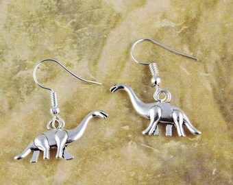 Dinosaur Earrings, Herbivore Jewellery, Cute Brontosaurus Dangle Earrings, Diplo Charm Earrings, Silver Dinosaur Jewellery, Jurassic History