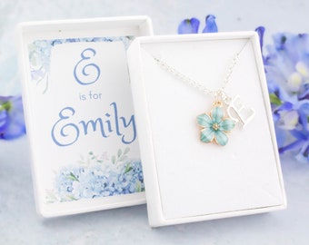 Blue Flower Necklace, Personalised Gift, Children's Jewellery, Flower Girl Necklace, Something Blue, Little Girls Gifts, Wedding Day