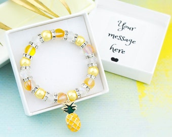 Pineapple Bracelet, Girls Pineapple Gifts, Beaded Bracelet, Fruit Jewellery, Yellow Bead Pineapple Bracelet, Personalised Gifts, Stretch