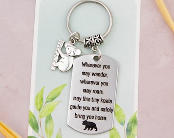 Llavero de koala, regalo para emigrar a Australia, llavero de viaje seguro, recuerdo de vacaciones en Australia, regalos de Australia, mudanza, despedida