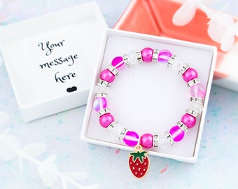 Strawberry Bracelet, Kids Jewellery, Little Girls Gifts, Fruit Charm Bracelet, Beaded Stretch Bracelet, Kawaii Jewellery For Kids, Sweetness