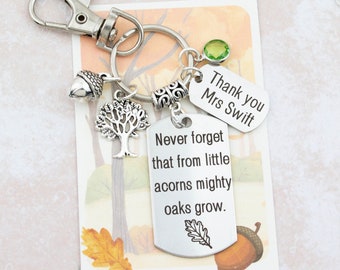 From Little Acorns Mighty Oaks Grow Keychain, Personalised Teacher Gifts, Thank You, Leaving School, End Of Term Gifts, Oak Tree Gifts