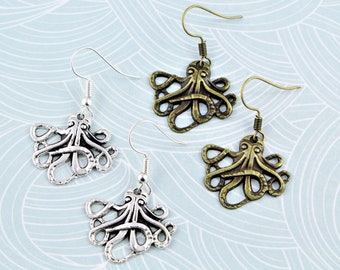 Octopus Earrings, Steampunk Jewellery, Kraken Earrings, Nautical Jewellery, Pirate Jewelry, Ocean Gifts