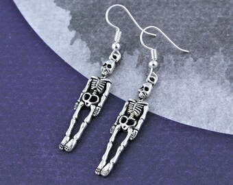 Skeleton Earrings, Punk Jewellery, Halloween Dangle Earrings, Alternative Earrings, Gothic Emo Grunge Jewellery, Horror Aesthetic, Quirky