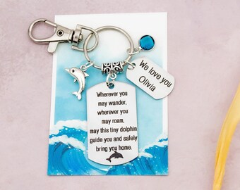 Personalised Dolphin Keychain, Travel Dolphin Keyring, Stay Safe On Your Journey, Travelling Gifts, Cruise Vacation Keepsake, Miss You Gift