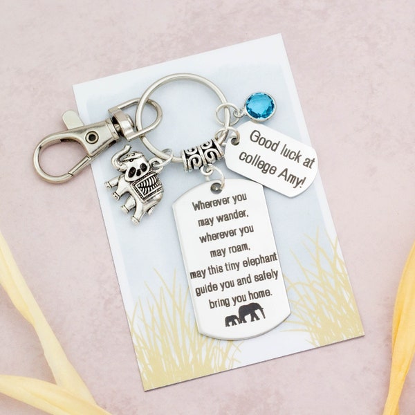 Personalised Travel Elephant Keychain, Lucky Elephant Bag Charm, Good Luck Charm, Emigrating Gifts, Moving Away Gifts, Leaving Home Gifts