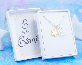 Personalised Necklace, Childrens Jewelry, Name Necklace For Kids, Initial Letter Charm, Leaving Gifts, Personalized Party Favors, Gold Star