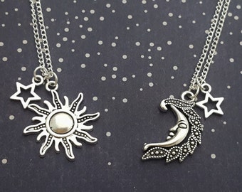 Sun And Moon Necklaces, Friendship Set, Celestial Jewelry, BFF Necklace, Space Necklace, Jewellery Set, Sun Charm, Moon Charm, Best Friends