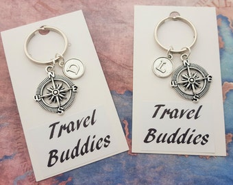 Travel Buddies Keyring, Personalised Keychain, Travelling Accessory, Travel Group Gift, Vacation Keepsake, Compass Keychain, Journey Keyring