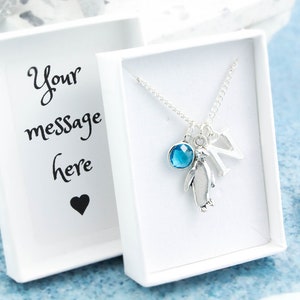 Penguin Necklace, Personalised Gift, Birthstone And Initial, Bird Jewellery, Animal Jewelry, Cute Winter Gifts