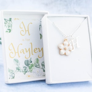 White Flower Necklace, Personalised Gift, Children's Jewellery, Flower Girl Necklace, Floral Charm Jewelry, Little Girls Gifts, Wedding Day