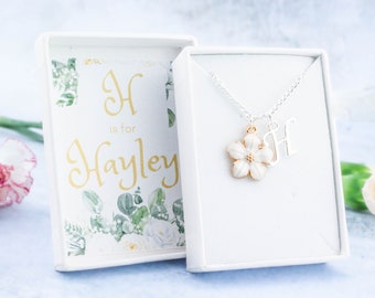 White Flower Necklace, Personalised Gift, Children's Jewellery, Flower Girl Necklace, Floral Charm Jewelry, Little Girls Gifts, Wedding Day