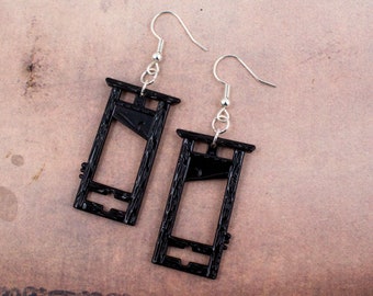 Guillotine Earrings, Black Metal Jewellery, Dark Academia Earrings, French Revolution, Gothic Historical Gift, Goth Dangle Earrings, Macabre