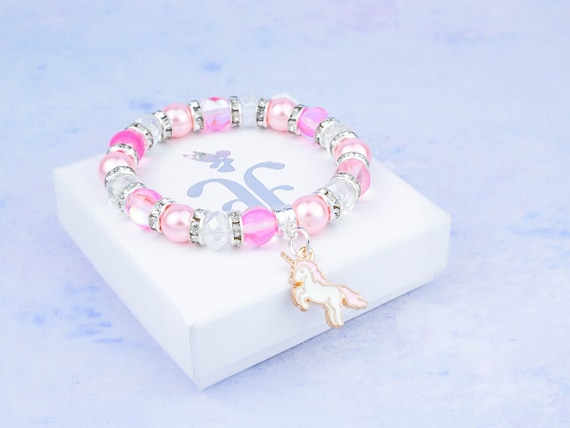 unicorn bracelet, unicorn jewelry, faux pearl bracelet, stretch bracelet,  beaded bracelet, gifts for girls, gifts for teens, jewelry gifts