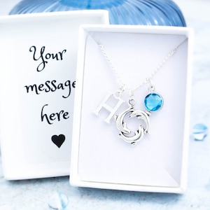 Dolphin Necklace, Personalised Gift, Dolphin Gift, Dolphin Pendant, Birthstone Necklace, Initial Jewelry, Ocean Jewelry, Beach Jewellery image 1