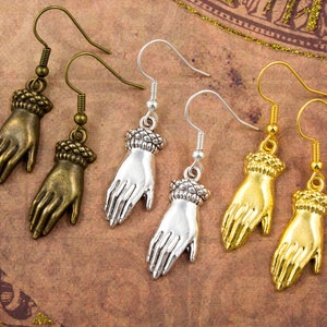 Hand Earrings, Silver Bronze Or Gold, Cuffed Hand Earrings, Palmistry Jewellery, Victorian Hand Earrings, Edwardian Jewellery, Medieval Gift