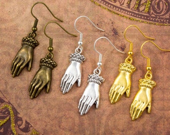 Hand Earrings, Silver Bronze Or Gold, Cuffed Hand Earrings, Palmistry Jewellery, Victorian Hand Earrings, Edwardian Jewellery, Medieval Gift