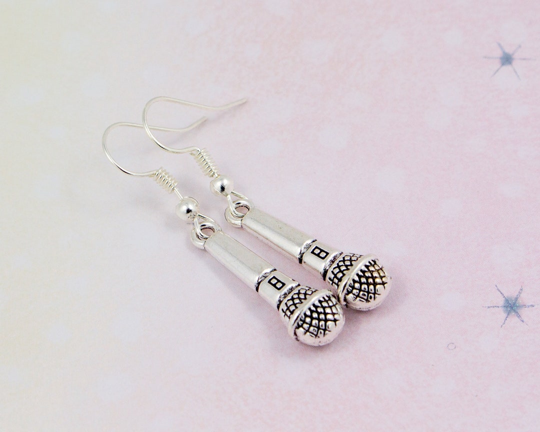 thumbnail image 2 of Tiny Crystal Karaoke Microphone Earrings - Gold Plated Fun Music Jewelry Gift 2 of 12