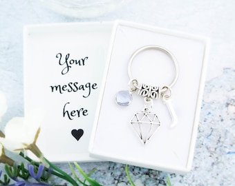 Diamond Keychain, Personalised Gift, Geometric Keychain, Gem Keyring, Crystal Keychain, Jewel Keyring, Gem Shaped Bag Charm, Gem Accessories