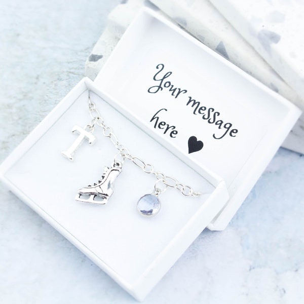 Ice Skating Bracelet, Personalised Jewellery, Figure Skating Gift, Silver Ice Skate Charm Bracelet, Ice Skating Gift, Initial And Birthstone