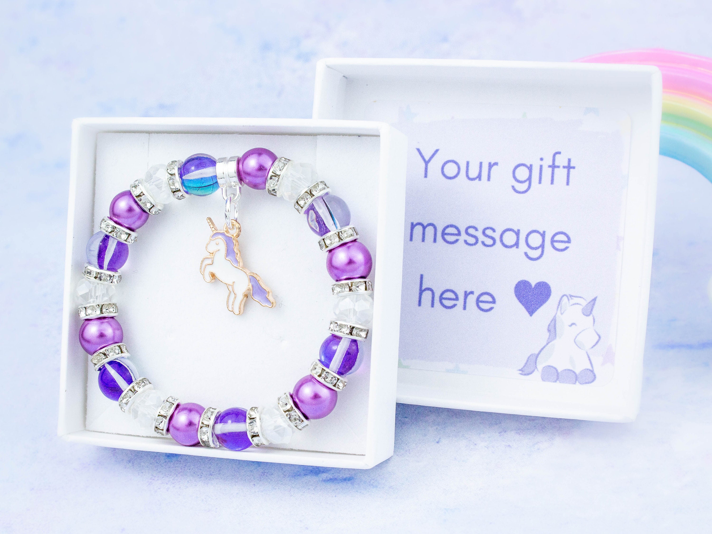 Unicorn charm bracelet for girl, pink blue and purple unicorn child jewelry,  little girl jewelry gift, girl birthday gift