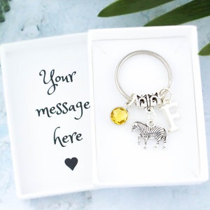 Zebra Keyring, Personalised Zebra Keychain, Zookeeper Gifts, African Safari Bag Charm, Africa Trip Reveal Gift, Animal Lover, EDS Zebra