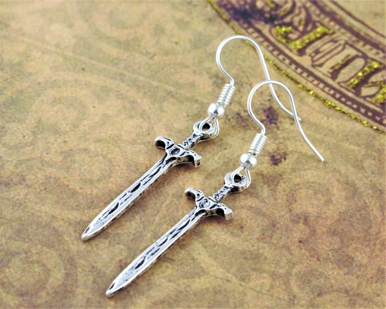 Sword Earrings, Gothic Jewellery, Dangle Earrings, Drop Earrings, Dangly Earring, Sterling Silver Optional, Dagger Jewellery image 1