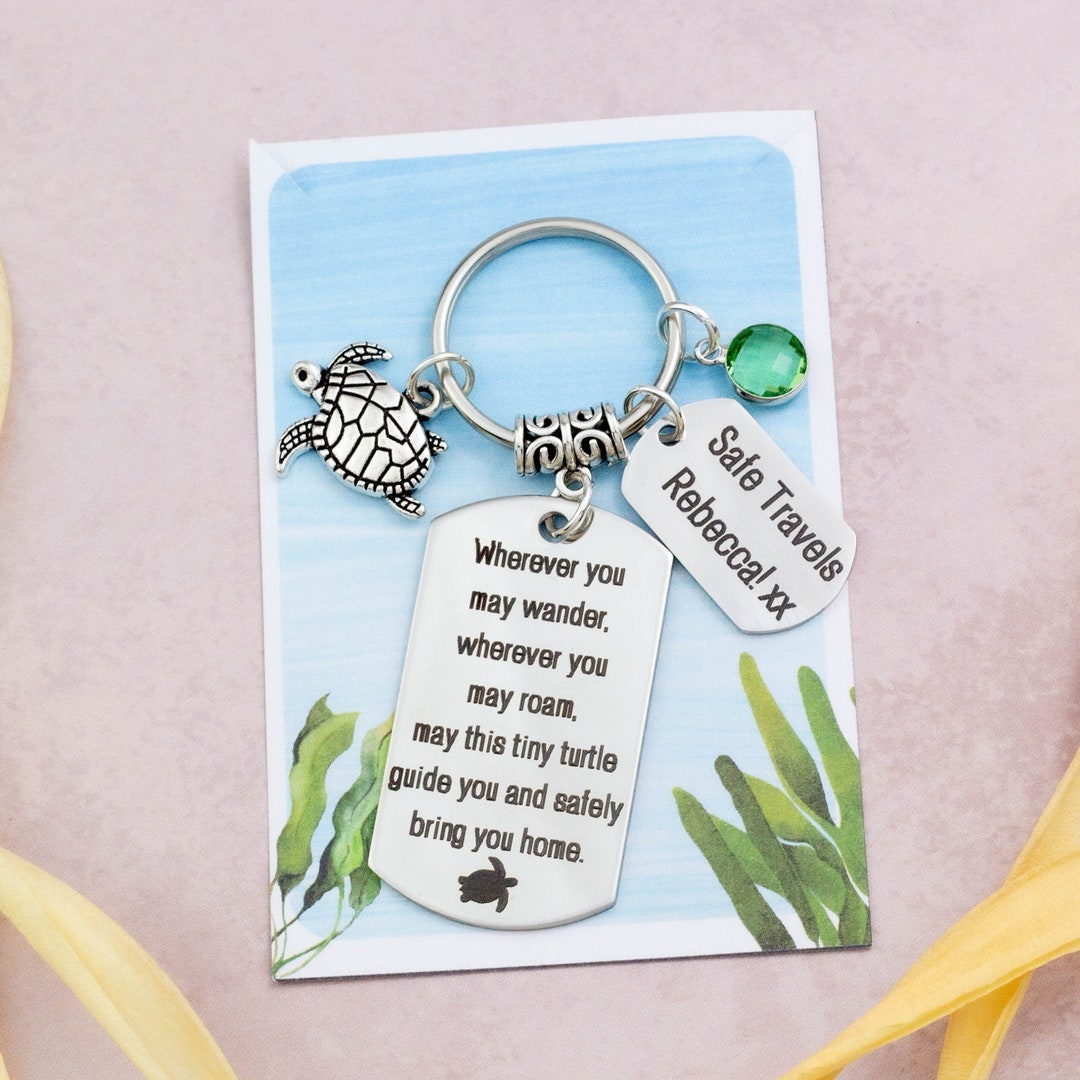 Personalised Travel Turtle Keychain, Travelling Turtle Bag Charm