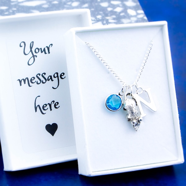 Rat Necklace, Personalised Gift, Silver Charm, Birthstone, Initial Letter, Mouse Necklace, Rodent Jewellery, Pet Loss, Rat Owner Gift, Cute