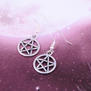 Pentacle Earrings, Witch Earrings, Wiccan Jewellery, Silver Dangle Pentacle Charm Earrings, Goth Vibes, Witchy Earrings, Gothic Jewelry image 3