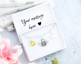 Bee Bracelet, Silver Bumble Bee Charm Bracelet, Honey Bee Jewelry, Personalised With Initial And Birthstone, Cute Beekeeper Gifts For Women