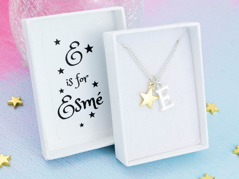 Personalised Necklace, Childrens Jewelry, Name Necklace For Kids, Initial Letter Charm, Leaving Gifts, Personalized Party Favors, Gold Star 