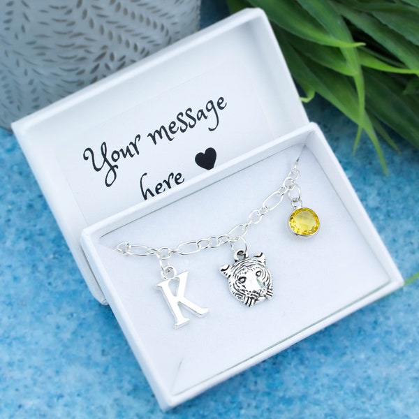 Tiger Bracelet, Personalised Tiger Gifts, Tiger Jewellery For Adults, Teenagers Or Children, Silver Chain, Big Cat Lover, Zoo Birthday Trip