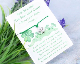 Four Leaf Clover Wish Bracelet, A Wish For Good Luck, Hope And Rarity, Exams Gifts, Make A Wish Tie On Cord Bracelet, Irish Dance Group Gift