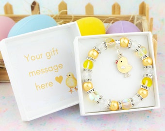 Chick Bracelet, Easter Bracelet, Yellow Chicken Charm, Kids Gifts For Easter 2024, Personalised Little Girls Easter Gifts, Elasticated