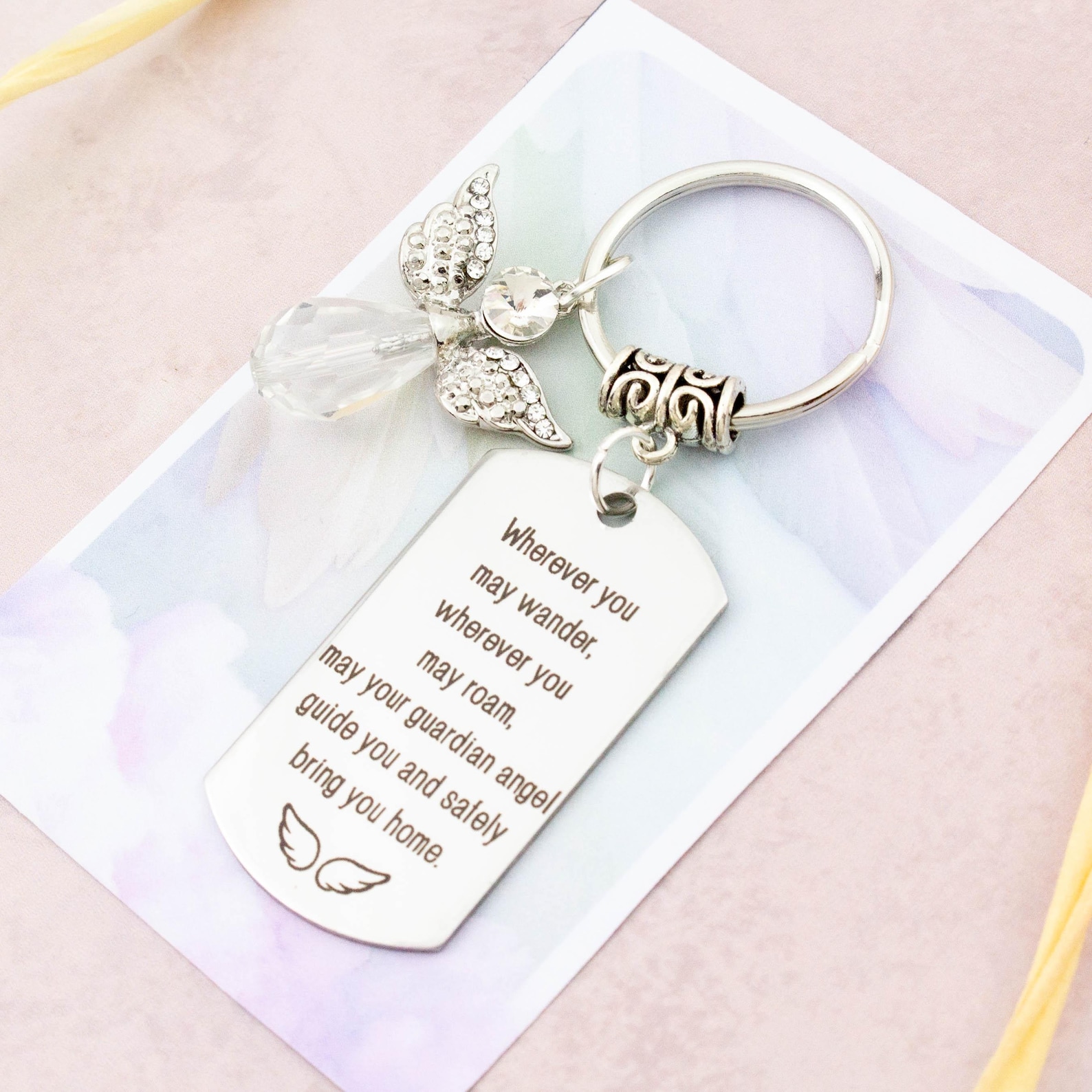 Guardian Angel Keyring, Travel Keychain, Safe Travels Gift, New Driver ...