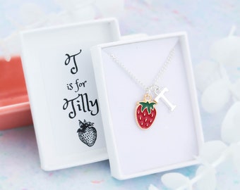 Strawberry Necklace, Personalised Gift, Children's Jewellery, Fruity Jewelry, Kids Strawberry Gifts, Cute Necklaces, Strawberry Hair Gifts