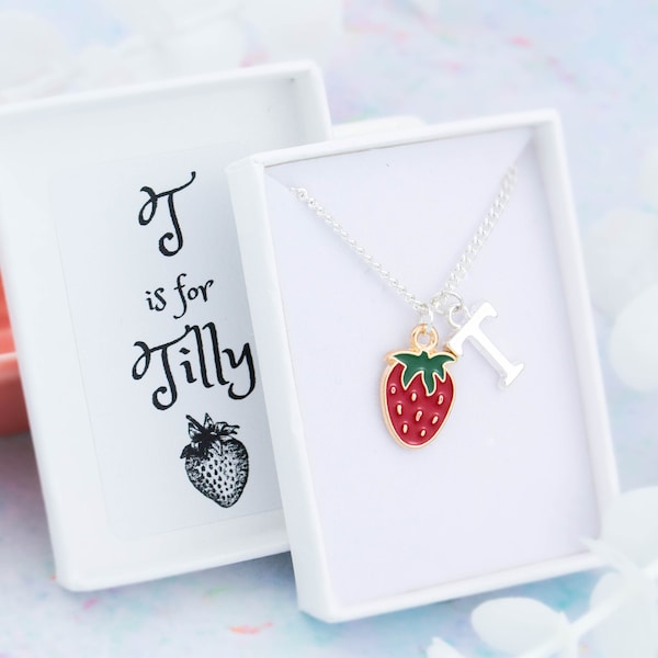 Strawberry Necklace, Personalised Gift, Children's Jewellery, Fruity Jewelry, Kids Strawberry Gifts, Cute Necklaces, Strawberry Hair Gifts