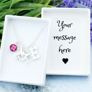 Horse Necklace, Horse Riding Gifts, Pony Jewellery, Personalised Gift, Initial And Birthstone, Horse Jewellery, Equine Gifts, Riding School