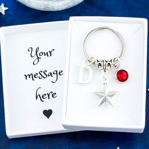 Star Keyring, Personalised Gift, You&#39;re A Star Gift, Celestial Keychain, Star Bag Charm, Astronomy Gifts, Initial And Birthstone, 3D Silver