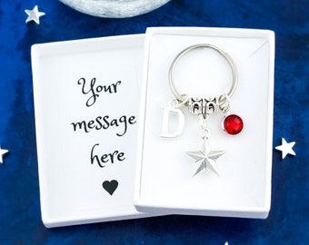 Star Keyring, Personalised Gift, You're A Star Gift, Celestial Keychain, Star Bag Charm, Astronomy Gifts, Initial And Birthstone, 3D Silver