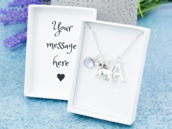 Puppy Necklace, Dog Necklace, Personalised Pet Jewellery, Labrador Spaniel Beagle, Thank You Dog Groomer, Dog Walker, Initial Birthstone