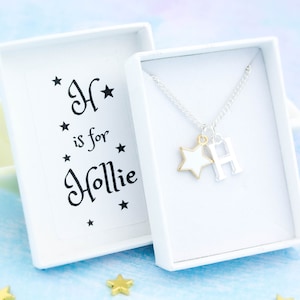 Star Necklace, White Pink Or Black, Name Necklace, Personalised With Initial Letter, Children&#39;s Necklaces, Kids Jewellery, Matching Necklace