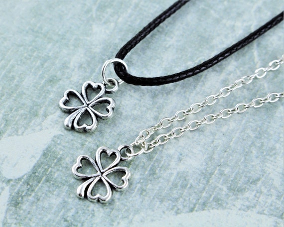 Cute Lucky Clover Shamrock Pendant Silver Plated 18" Chain Necklace in Gift Bag 