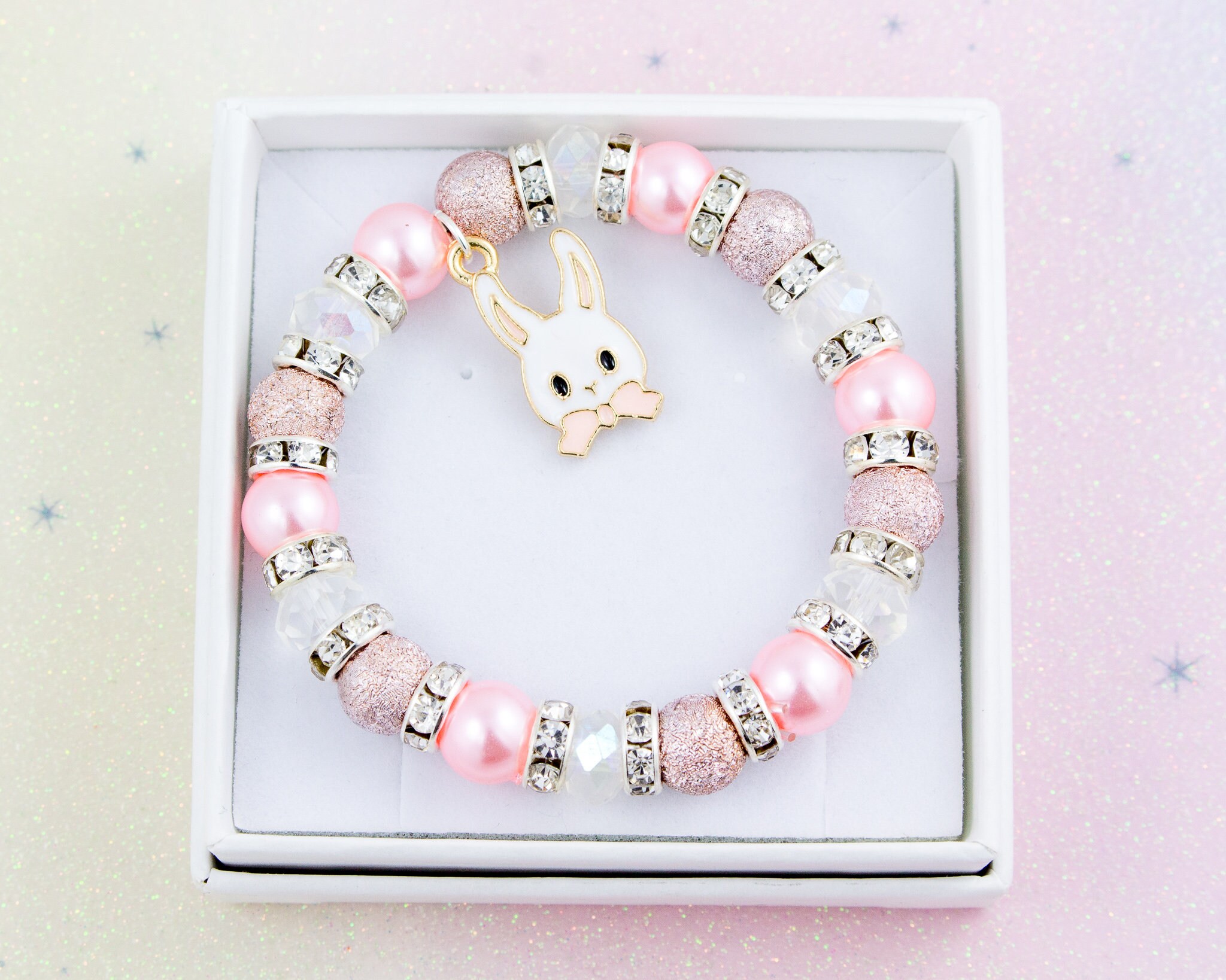 Easter Bunny Bracelet Girls Easter Gifts Sparkly Stretch Etsy