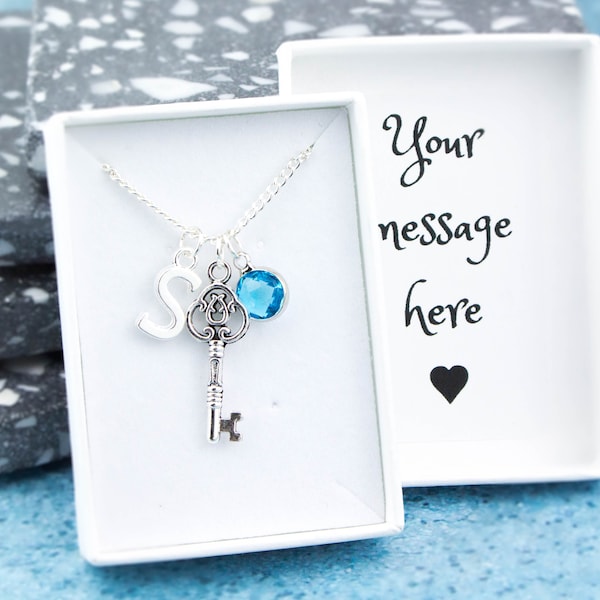 Silver Key Necklace, Personalised Gift, Celtic Jewellery, New Home Owner Gift, Skeleton Key Necklace, Success Necklace, Women's Necklace