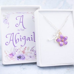 Purple Flower Necklace, Personalised Gift, Flower Girl Jewellery, Wedding Jewelry, Childrens Necklace, Purple Wedding Jewelry, Lilac