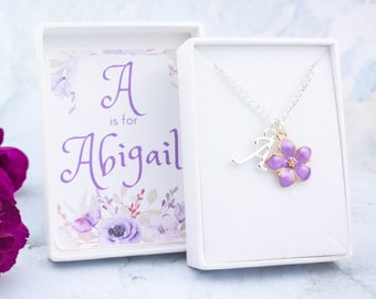 Purple Flower Necklace, Personalised Gift, Flower Girl Jewellery, Wedding Jewelry, Childrens Necklace, Purple Wedding Jewelry, Lilac