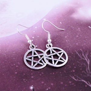 Pentacle Earrings, Witch Earrings, Wiccan Jewellery, Silver Dangle Pentacle Charm Earrings, Goth Vibes, Witchy Earrings, Gothic Jewelry image 4