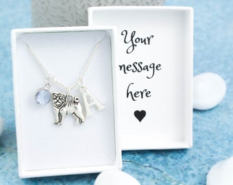 Pug Necklace, Personalised Pug Gifts, Birthstone And Initial, Dog Jewellery, Pug Owner Gifts, Pet Loss Remembrance Keepsake, Cute Puppy